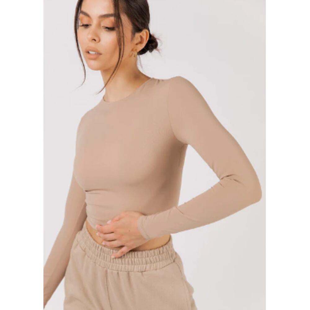 UNLABELED Long Sleeve Crop Top Beige Oat‎ Crew Neck XS/S